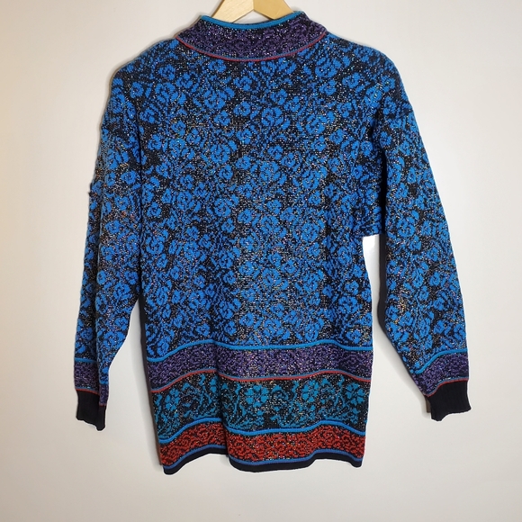 Demetre Vintage Blue and purple Pull over ladies Blossom Wool blend Sweater - Picture 5 of 9